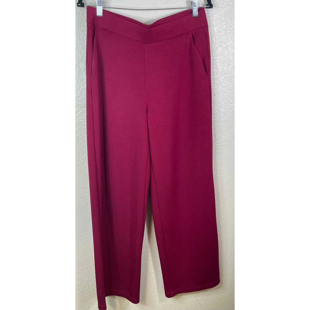 Chicos Zenergy 1R US Medium Pants Plum Wide Leg Crop Modal Blend Pockets Career